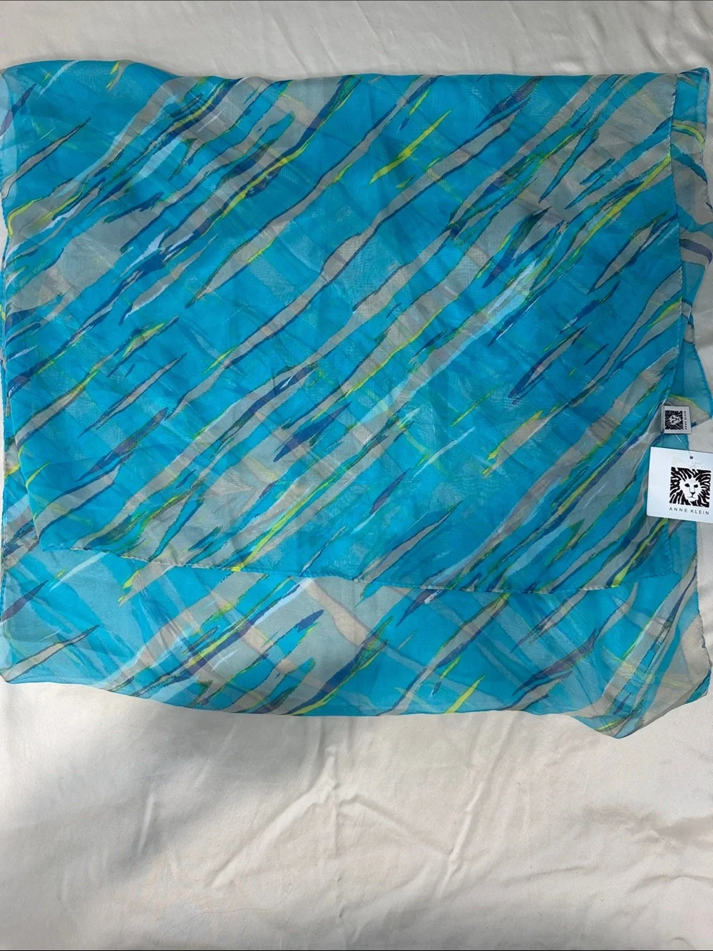 Bright Blue Patterned Sheer Scarf 70”x20”
